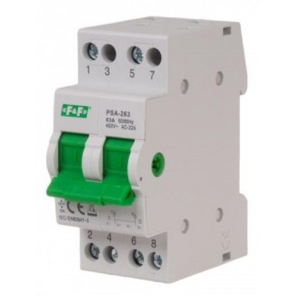 Перемикач трипозиційний 63А 230В 2-полюсний 2м PSA-263 F&F